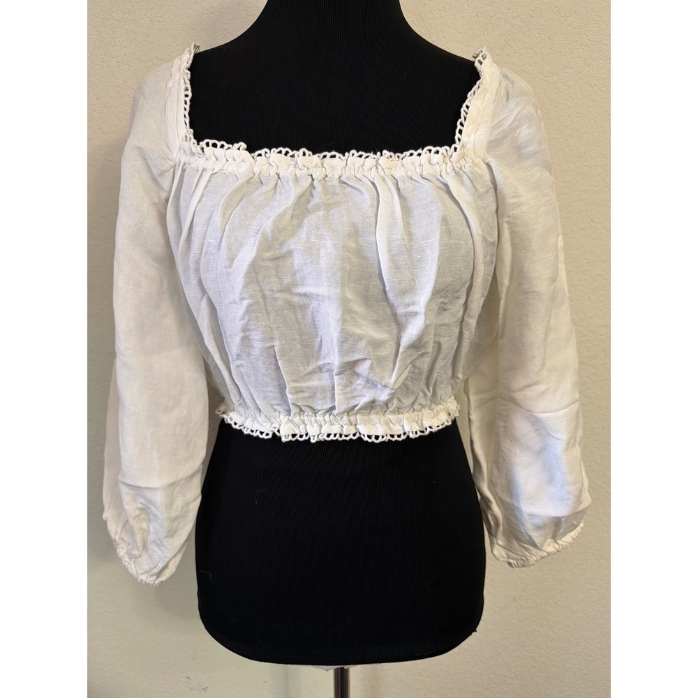 Show Me Your Mumu Claudia Crop Top White Linen Viscose XS‎ MS1-4606 WH47